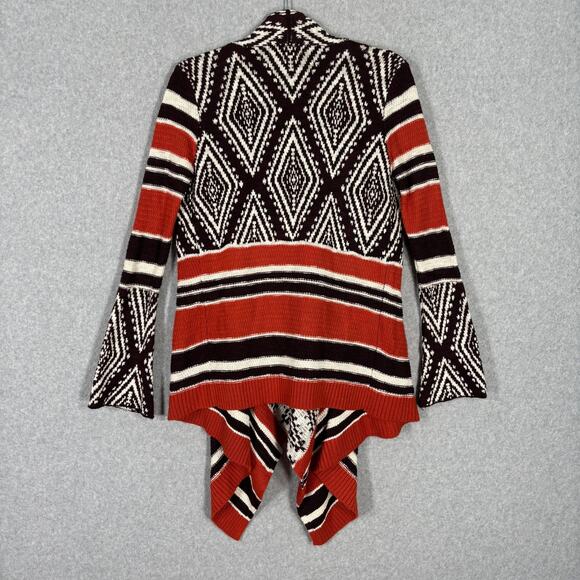 Knox Rose Cardigan Sweater Womens XS Orange Brown‎ Aztec Southwest Boho Tribal - Picture 9 of 11